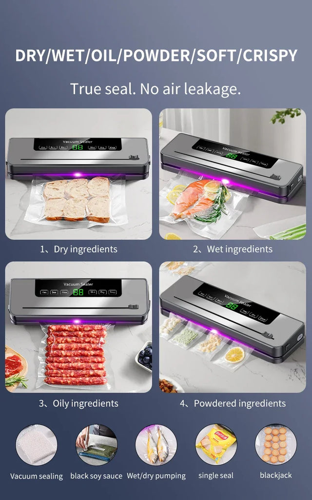 Electric Vacuum Sealer Food Storage Seal Touch Button Dry/Wet Built-in Cutter Kitchen Food Sealing Vacuum Packaging Machine