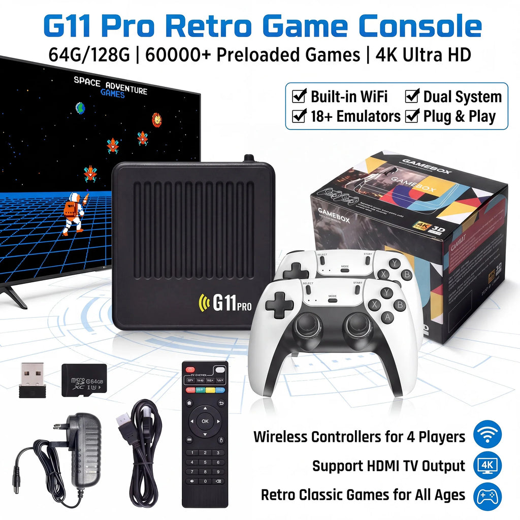 Video Game Box Console Dual System TV Console G11 Pro  64G/128G 4K Output Built-in 60,000 Games for Android 9.0 Simulator