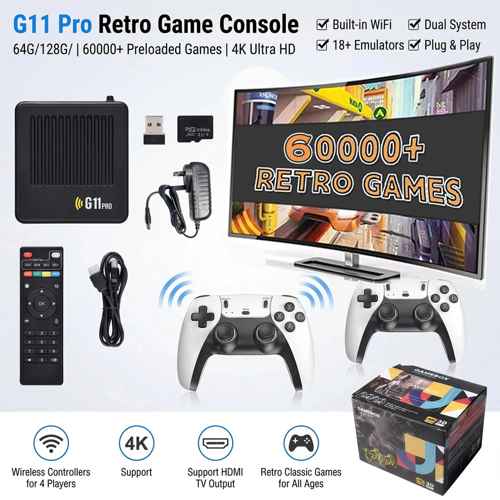 Video Game Box Console Dual System TV Console G11 Pro  64G/128G 4K Output Built-in 60,000 Games for Android 9.0 Simulator
