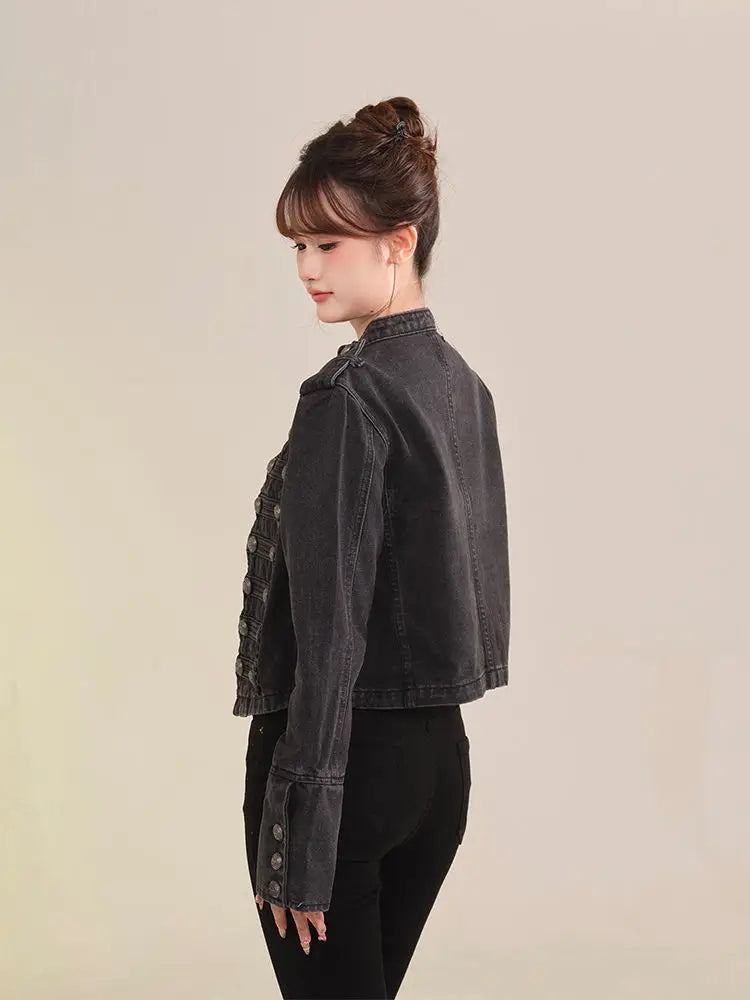 Women's Clothing Short Coat New Jeans Jacket Retro Button Design Slim Stand-up Collar Long Sleeves Denim Top Jacket Short Coat