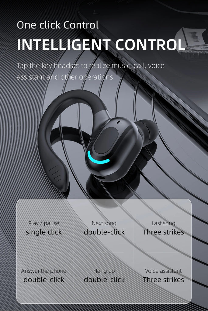 Bluetooth 5.2 Earphone Waterproof Wireless Headphones with Mic Mini Ear Hooks HiFi Stereo Music Earbuds for Phone