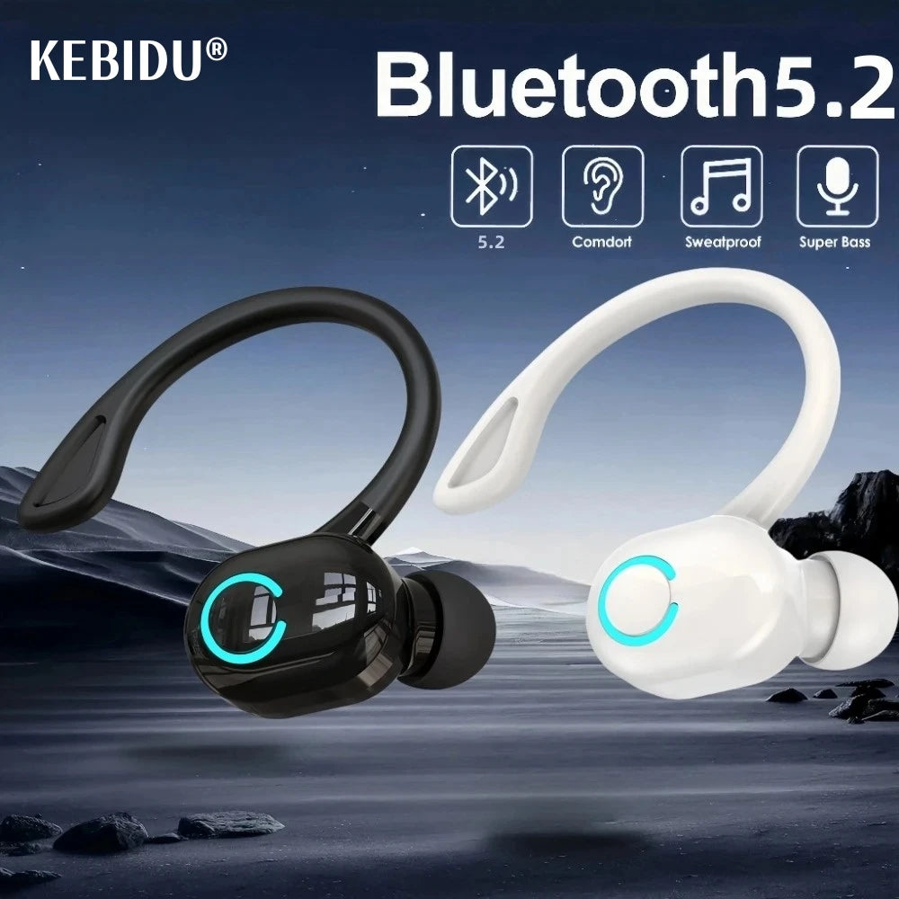 Bluetooth 5.2 Business Wireless Headphone Ear-Hook Mini HIFI Bass Noise Cancelling Earphone With Mic Earbud Sport Game Headset
