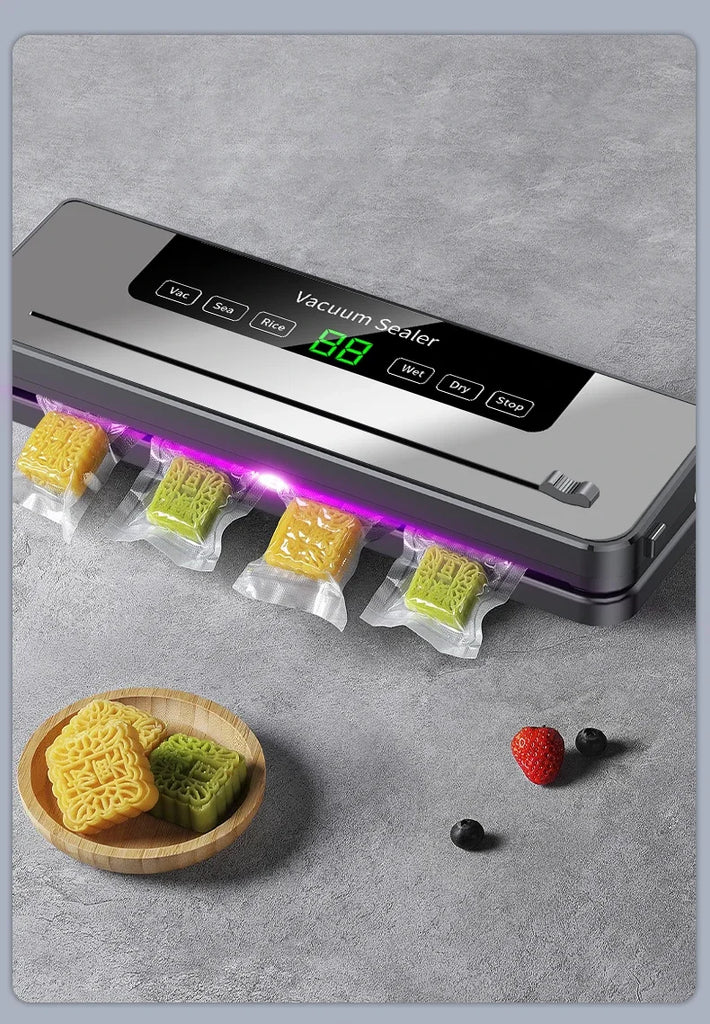 Electric Vacuum Sealer Food Storage Seal Touch Button Dry/Wet Built-in Cutter Kitchen Food Sealing Vacuum Packaging Machine