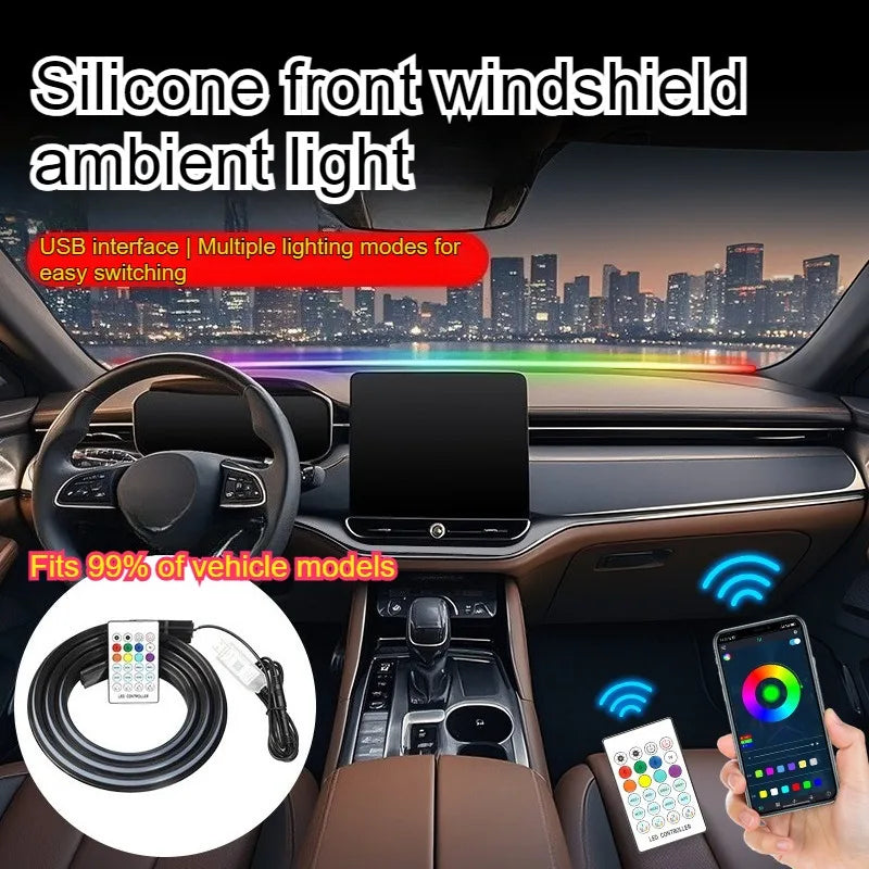 Interior 1.5M Car WindShield Decor Car LED Atmosphere Light USB Plug and Play Car LED Decorative Light with Remote Control APP