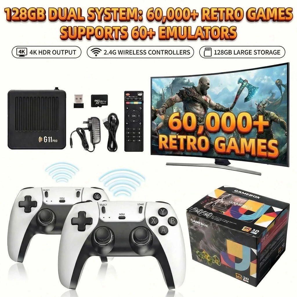 Video Game Box Console Dual System TV Console G11 Pro  64G/128G 4K Output Built-in 60,000 Games for Android 9.0 Simulator