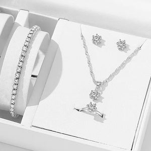 5Pcs Elegant Crystal Jewelry Set Zirconia Ring Necklace Bracelet Earrings Simple Set Jewelry Fashion Versatile Trendy Jewelry