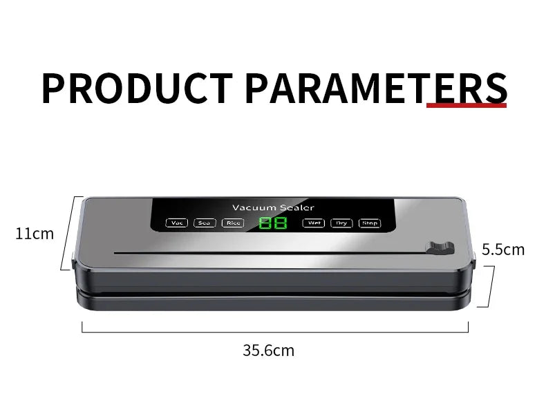Electric Vacuum Sealer Food Storage Seal Touch Button Dry/Wet Built-in Cutter Kitchen Food Sealing Vacuum Packaging Machine