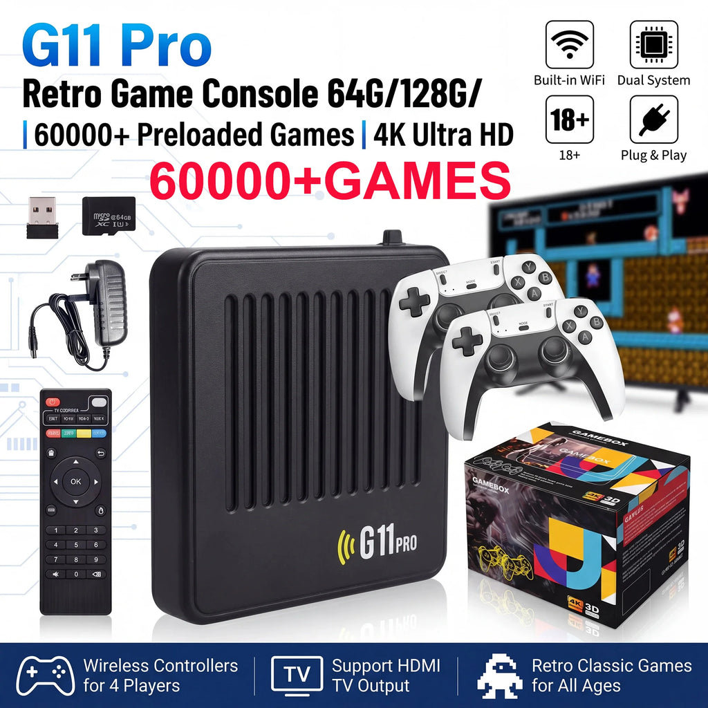 Video Game Box Console Dual System TV Console G11 Pro  64G/128G 4K Output Built-in 60,000 Games for Android 9.0 Simulator