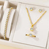 5Pcs Elegant Crystal Jewelry Set Zirconia Ring Necklace Bracelet Earrings Simple Set Jewelry Fashion Versatile Trendy Jewelry