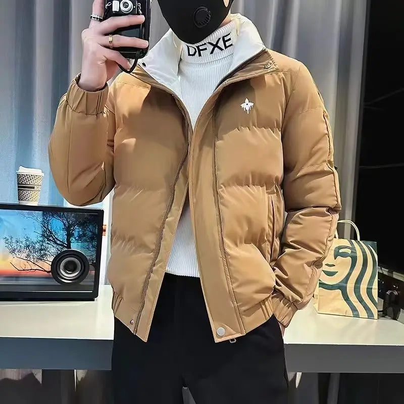 Winter New Fashion Stand Collar Long Sleeve Contrast Color Parkas Men's Clothing Korean Thicken Warm Pockets Zipper Youth Tops