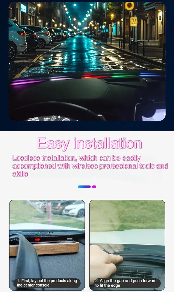 Interior 1.5M Car WindShield Decor Car LED Atmosphere Light USB Plug and Play Car LED Decorative Light with Remote Control APP