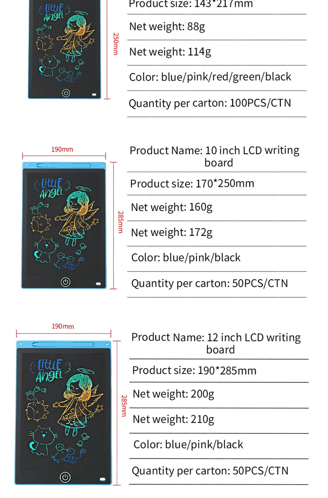 6.5/8.5/10/12 Inch LCD Drawing Tablet for Kids, Rechargeable Erasable Board with Pen, Travel Educational Toy Gift for Boys Girls