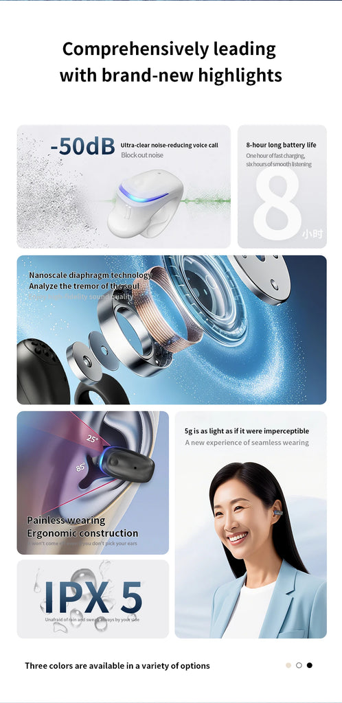 Wireless Bluetooth 5.3 Headphone Bone Conduction Headset Clip Single Ear Earphones Sport Earbuds For iPhone Huawei Realme OPPO