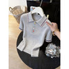 Women Clothing Fashion All-match Turn-down Collar Button T-shirt Summer New Elegant Solid Patchwork Short Sleeve Tops Lady Tunic