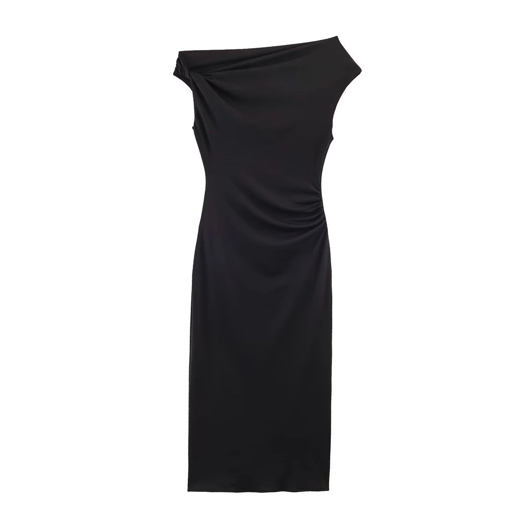 European and American style women's clothing new fashion temperament slim fit solid color not low collar dress