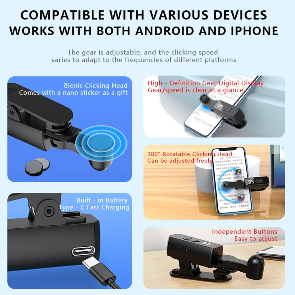 Auto Screen Clicker for Smart Phone Apps Video Live Streaming Gadget USB Simulator Smartphone Game Screen Touch Tripods Tapper