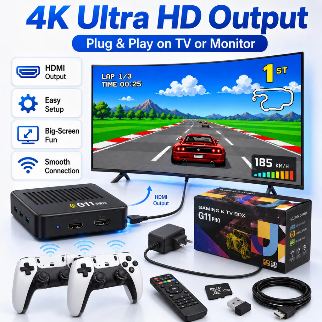 Video Game Box Console Dual System TV Console G11 Pro  64G/128G 4K Output Built-in 60,000 Games for Android 9.0 Simulator