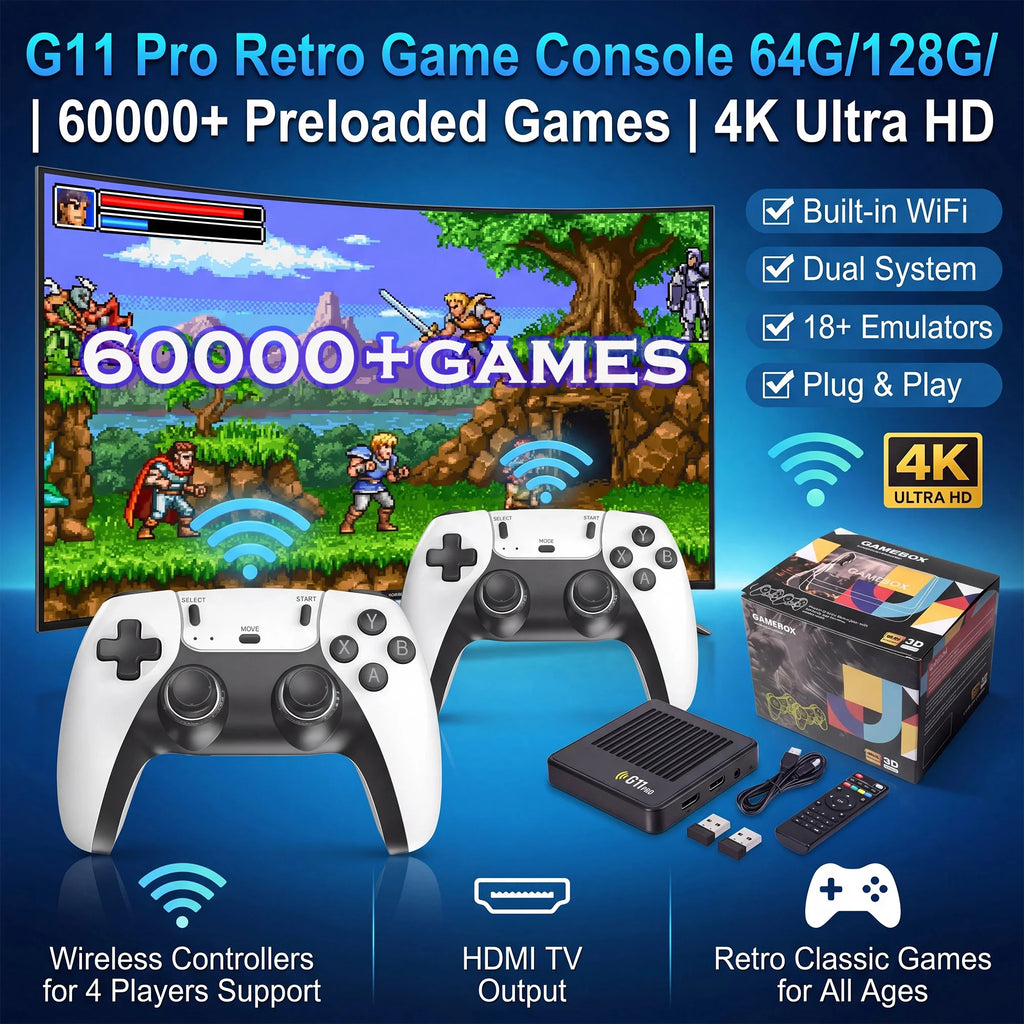 Video Game Box Console Dual System TV Console G11 Pro  64G/128G 4K Output Built-in 60,000 Games for Android 9.0 Simulator