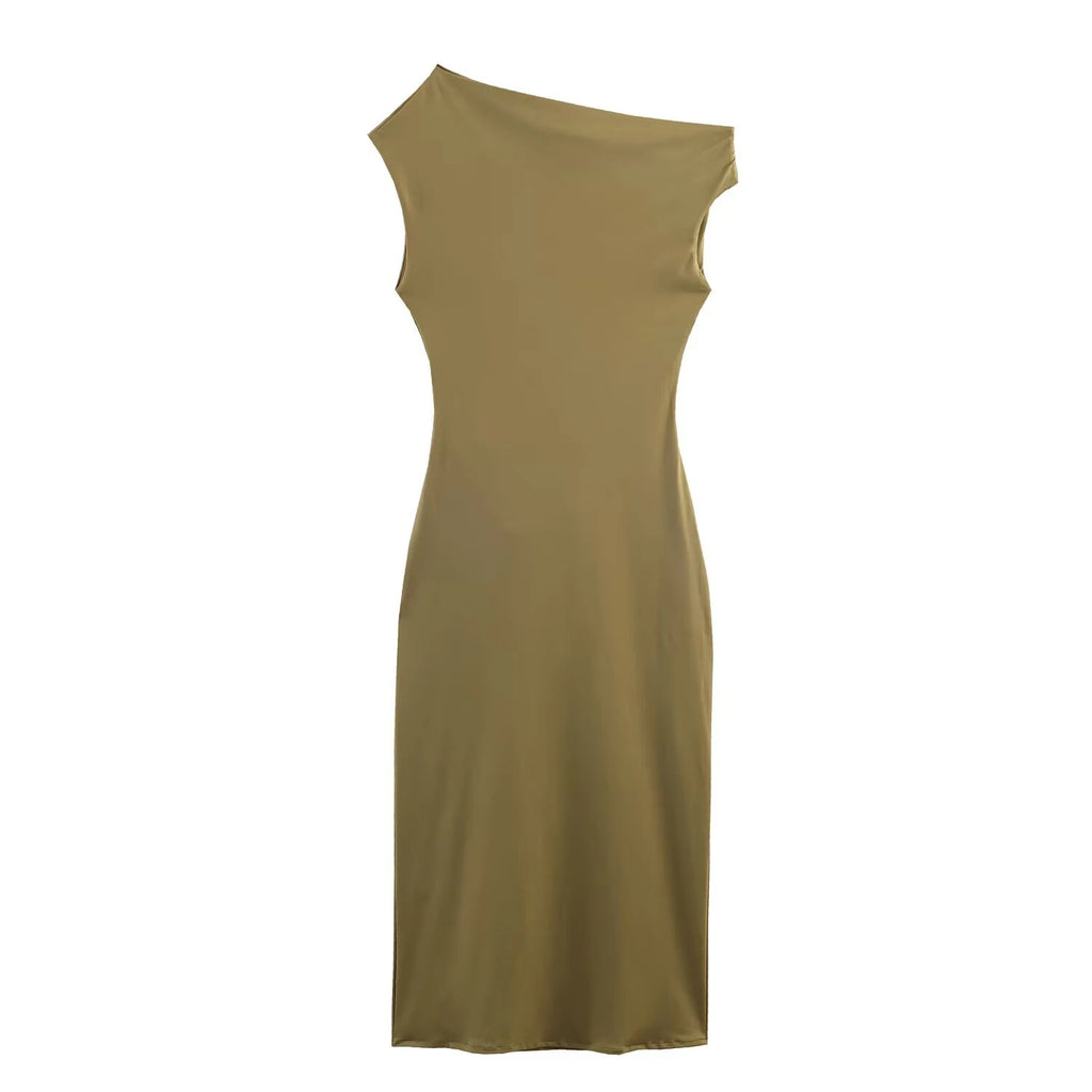 European and American style women's clothing new fashion temperament slim fit solid color not low collar dress