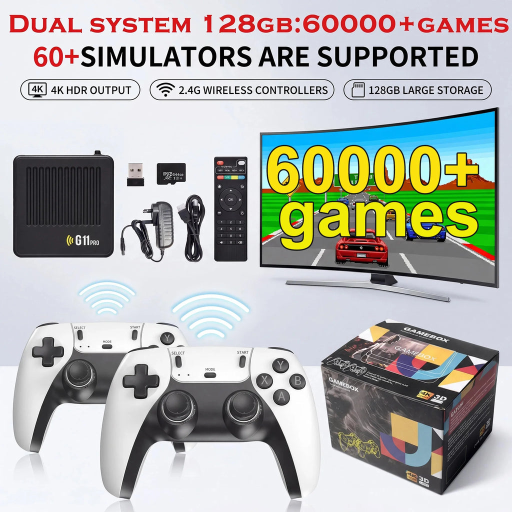 Video Game Box Console Dual System TV Console G11 Pro  64G/128G 4K Output Built-in 60,000 Games for Android 9.0 Simulator